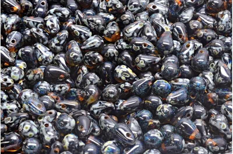 ドロップビーズ、クリスタルブラックトラバーチン(00030-23980-86800)、ガラス、チェコ共和国