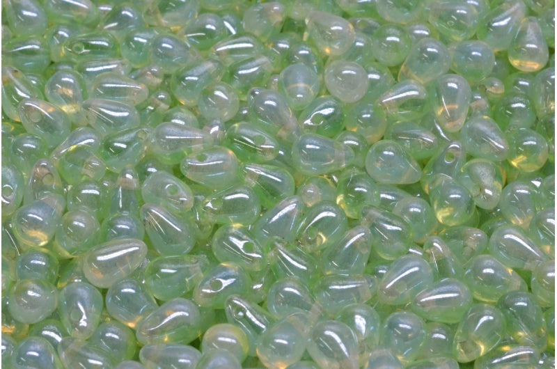 OUTLET 10 grams Drop Beads, 4 x 6 mm, Opal White Transparent Green Hematite (01000-50800-14400), Glass, Czech Republic