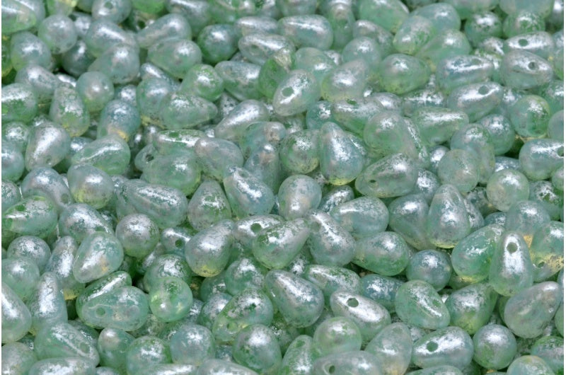 Drop Beads, Opal White Transparent Green Silver Splash (01000-50800-94400), Glass, Czech Republic