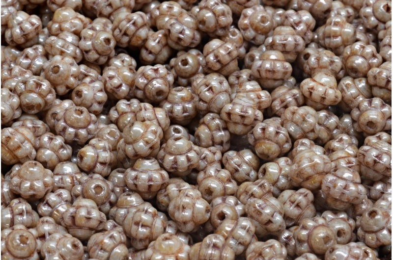 旋转珠子,白色带光泽绿色(02010-65455),玻璃,捷克共和国