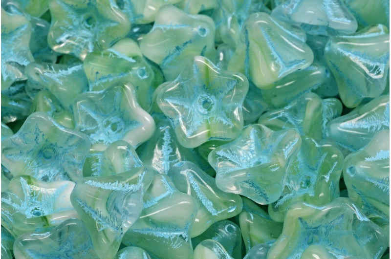 ペチュニアフラワービーズ、55004 ライトブルーライン入り (55004-54308)、ガラス、チェコ共和国