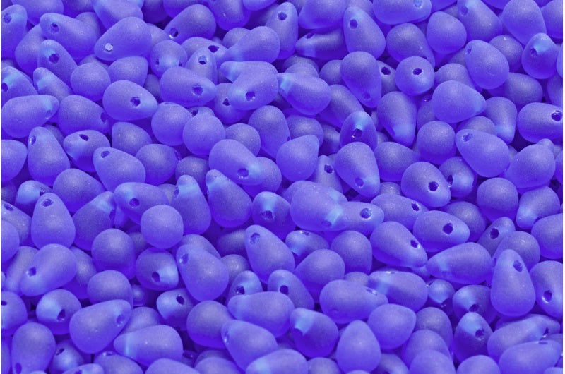 Drop Beads, Transparent Blue Matte (30080-84100), Glass, Czech Republic
