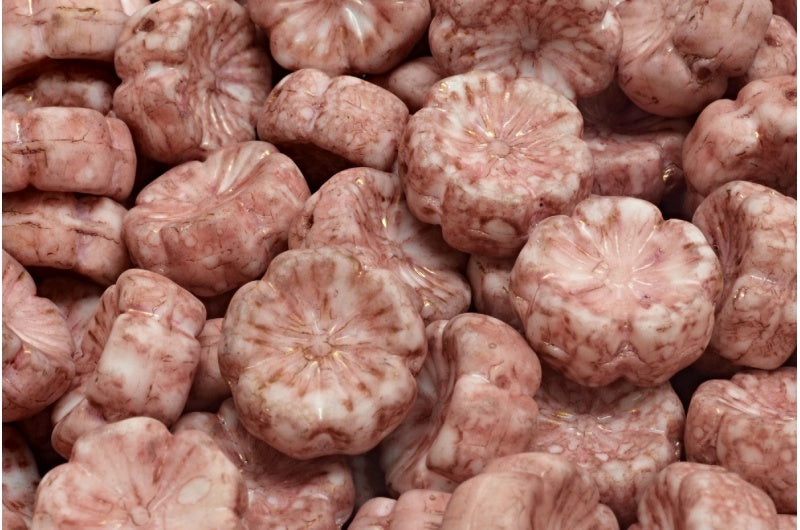 Hawaiian Flower Beads, White Terracotta Red (02010-15495), Glass, Czech Republic