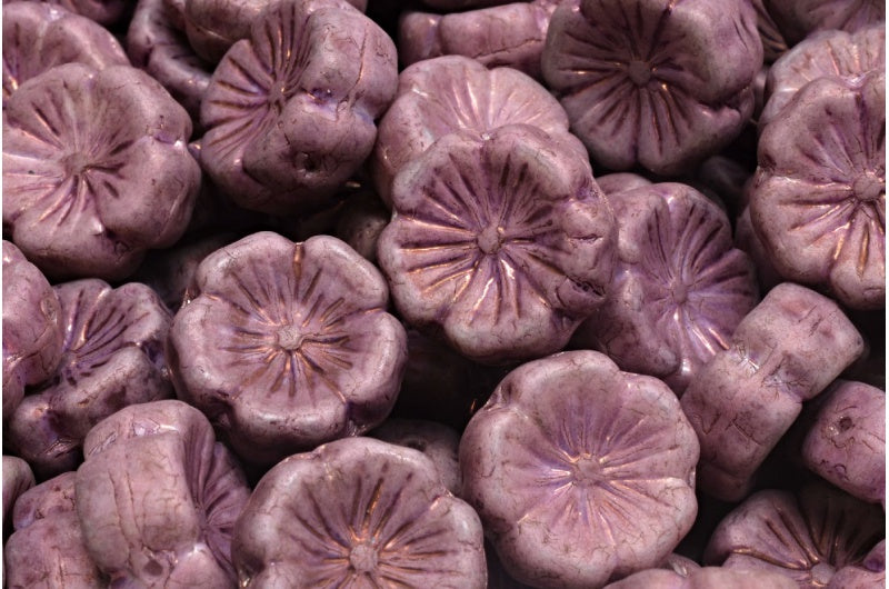 Hawaiian Flower Beads, White Purple (02010-15726), Glass, Czech Republic