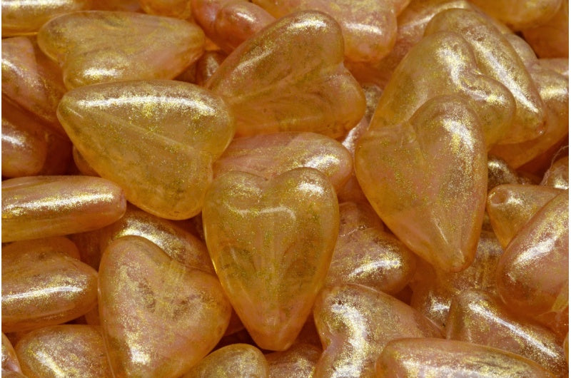 Elongated Heart Beads, Silky Pink Light Yellow (76027-34302), Glass, Czech Republic