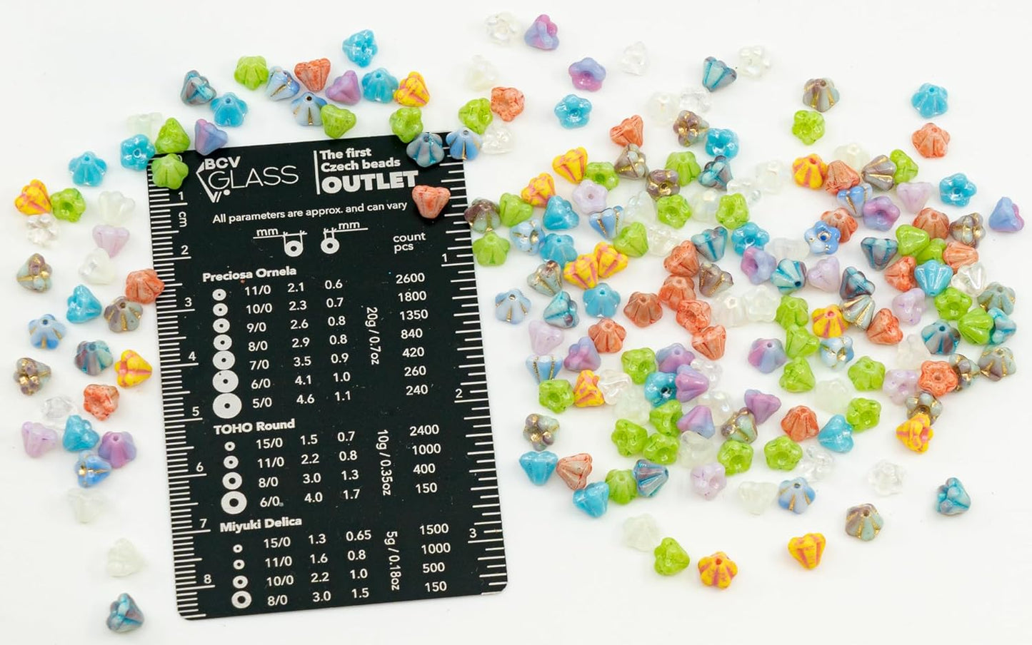 Tiny Bell Flower Bead Mix, Czech Glass