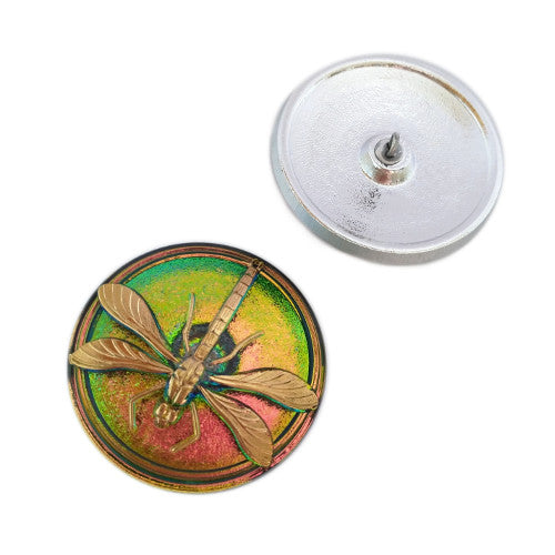 1個 ハンドペイントガラスボタン、飾りトンボ付き、サイズ14 (31.5 mm)、ガラス、チェコ共和国