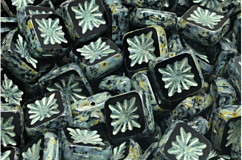 テーブルカットスクエアキウイビーズ、ブラックトラバーチン43801(23980-86800-43801)、ガラス、チェコ共和国