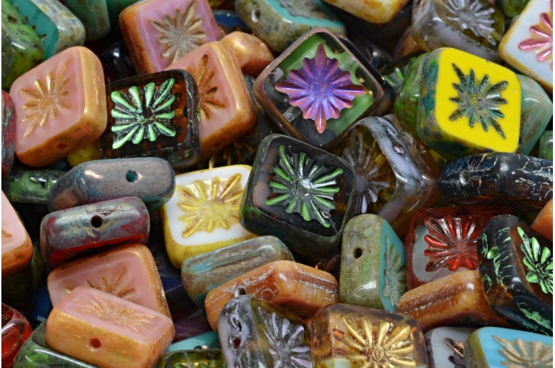 Table Cut Square Kiwi Beads, 1 Mixed Colors (00001-mix), Glass, Czech Republic