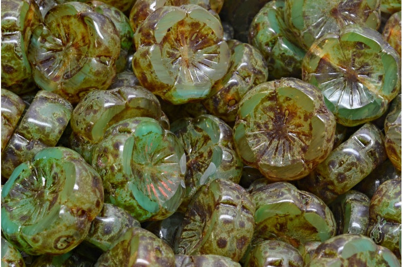 テーブルカットハワイフラワービーズ、R0613 トラバーチン(R0613-86800)、ガラス、チェコ共和国