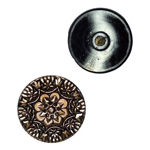 1個 手描きガラスボタン(飾り付き)、サイズ16(36 mm)、ガラス、チェコ共和国