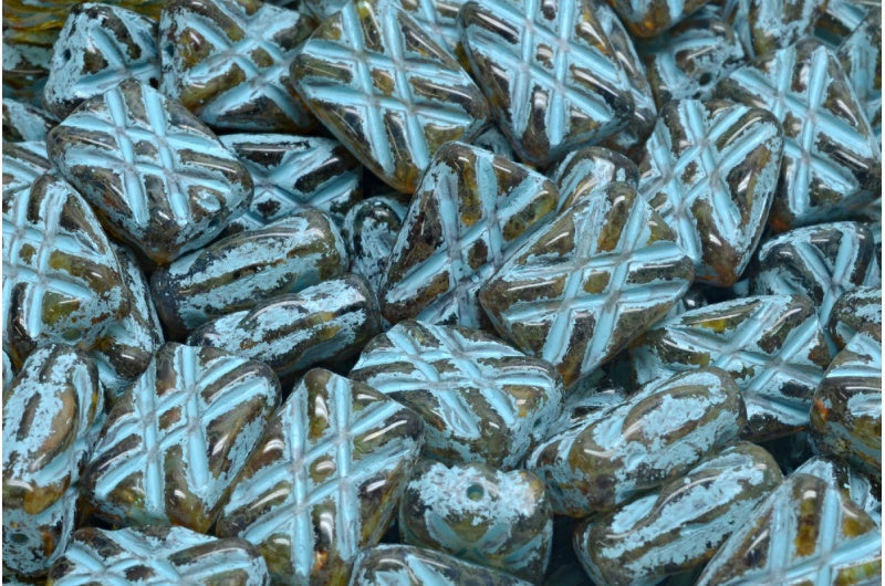 Designed Rectangle Beads, Crystal Travertin Light Blue Lined (00030-86800-54308), Glass, Czech Republic