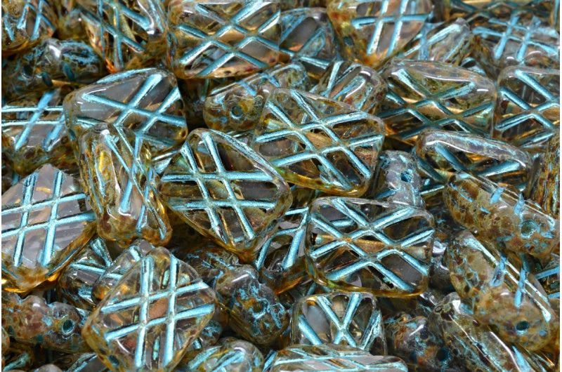 桌面切割设计矩形珠子,水晶洞石浅蓝色内衬(00030-86800-54308),玻璃,捷克共和国