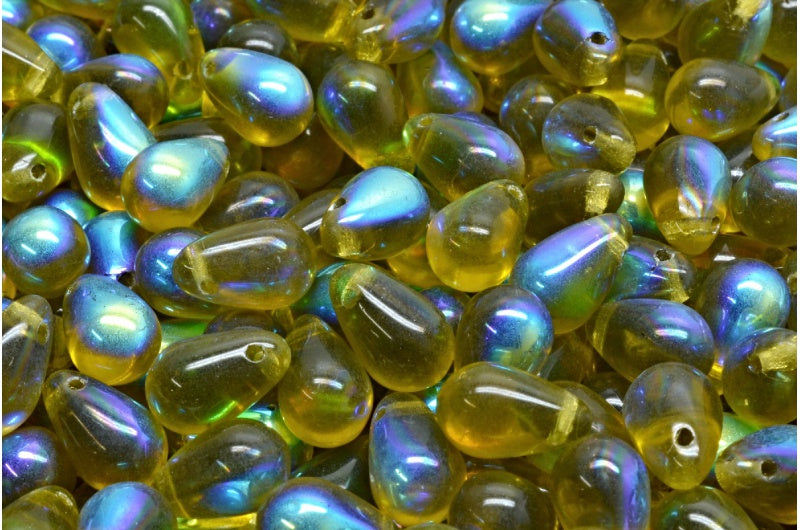 Drop Beads, Transparent Green Ab (50316-28701), Glass, Czech Republic