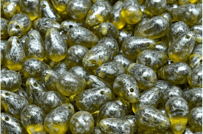 Drop Beads, Transparent Green Silver Gray (50316-34301), Glass, Czech Republic