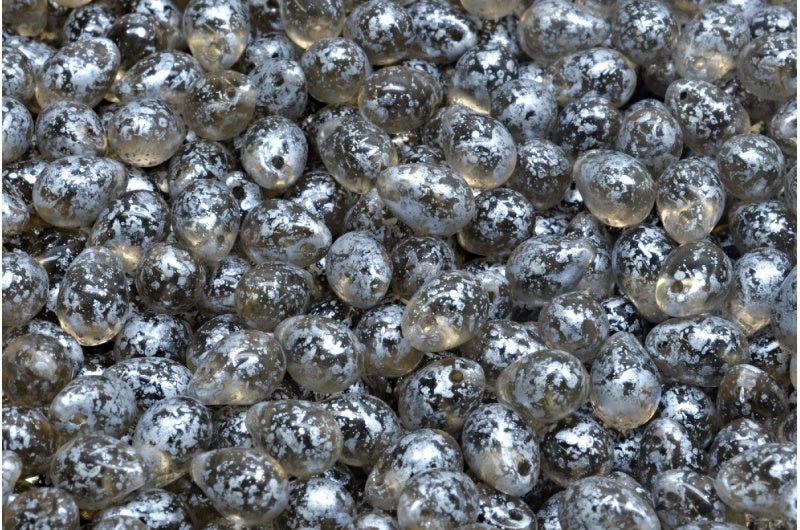 Drop Beads, Transparent Brown Silver Splash (10200-94400), Glass, Czech Republic