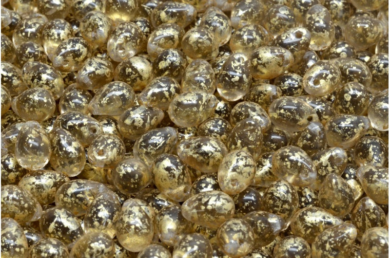 Drop Beads, Transparent Brown Gold Splash (10200-94401), Glass, Czech Republic