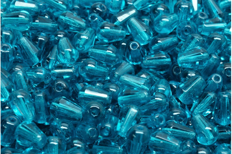Faceted Fire Polished Teardrop Beads, Transparent Aqua (60140), Glass, Czech Republic