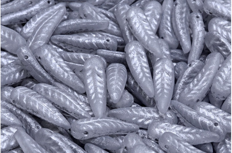 Bird Feather Beads, Crystal Matte Silver Lined (00030-84100-54301), Glass, Czech Republic