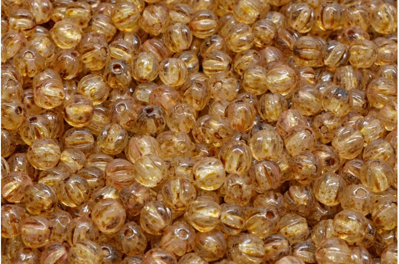 Melon Beads, Crystal Travertin (00030-86800), Glass, Czech Republic