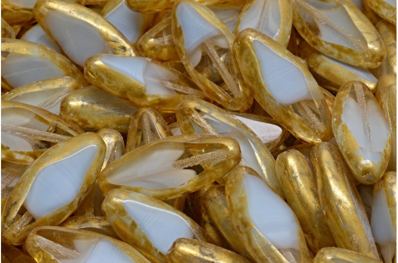 Table Cut Spindle Beads, 36017 Gold Splash (36017-86720), Glass, Czech Republic