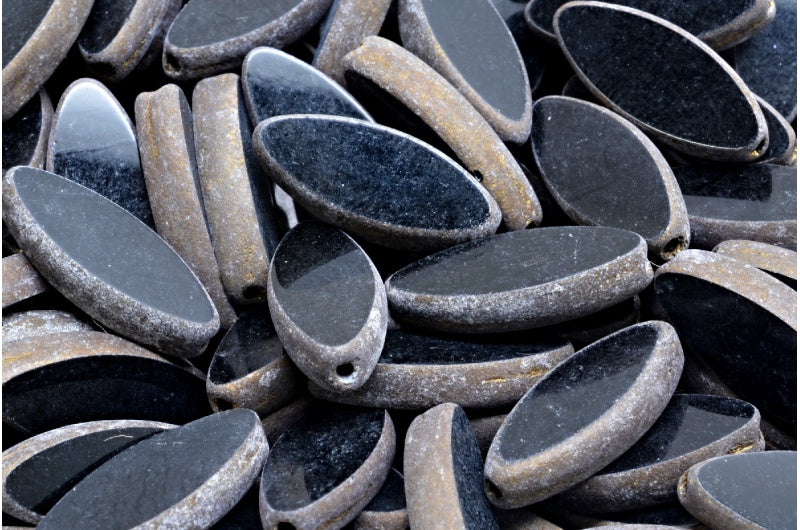 Table Cut Ship Flat Beads, Black Matte Brass (23980-84100-90215), Glass, Czech Republic