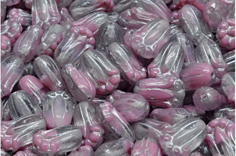 Tulip Bud Beads, Pink Silver Lined (R0742-54301), Glass, Czech Republic