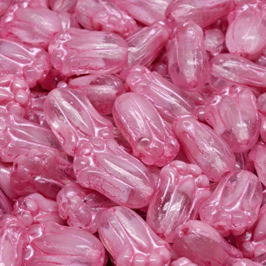 Tulip Bud Beads, Pink Pink Lined (R0742-54321), Glass, Czech Republic