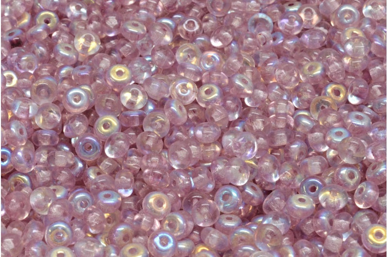 Rondelle Druck Beads, Crystal Ab Light Fuchsia Pink (00030-28701-34306), Glass, Czech Republic