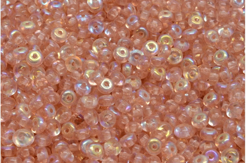 Rondelle Druck Beads, Crystal Ab Light Pink Peach (00030-28701-34305), Glass, Czech Republic