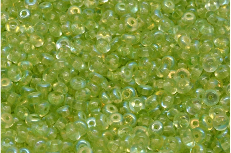 Rondelle Druck Beads, Crystal Ab Light Green (00030-28701-34310), Glass, Czech Republic