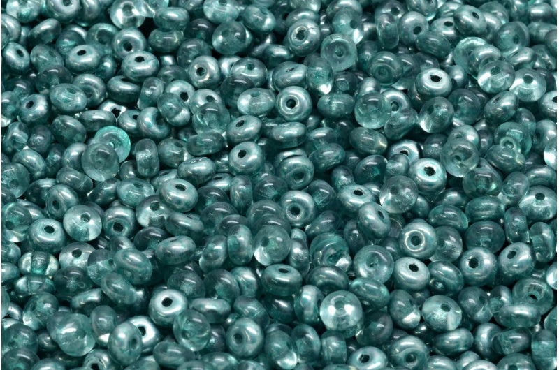 Rondelle Druck Beads, Crystal Crystal Silver Half Coating Light Turquoise (00030-27001-34309), Glass, Czech Republic