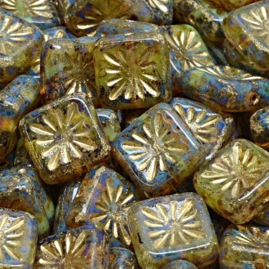 方形奇异果珠,56000 洞石金边 (56000-86800-54302),玻璃,捷克共和国