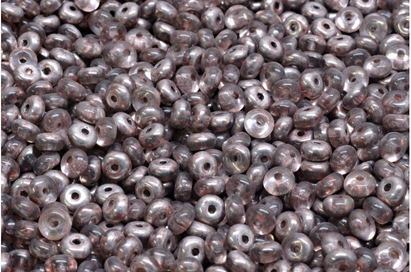 Rondelle Druck Beads, Crystal Crystal Silver Half Coating Light Pink (00030-27001-34304), Glass, Czech Republic