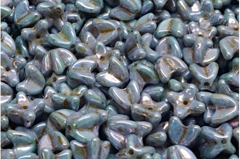 Lilac Flower, White Opal Stain With Luster Blue (02020-65431), Glass, Czech Republic