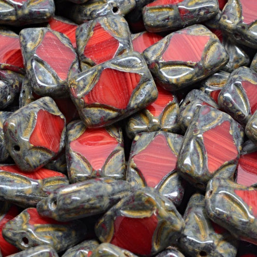 Table Cut Rectangle Beads, Opal Red Travertin (91260-86800), Glass, Czech Republic