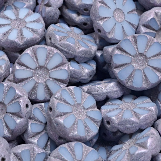 Table Cut Polished Sunflower Beads, White Full Apricot Est (02010-29123-est), Glass, Czech Republic