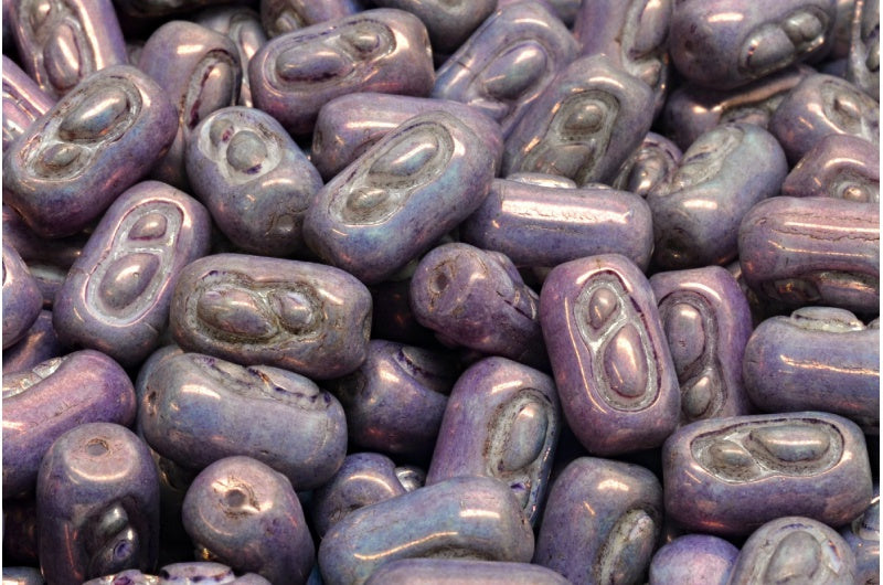 Oval Beads With Design Beads, White Purple (02010-15726), Glass, Czech Republic