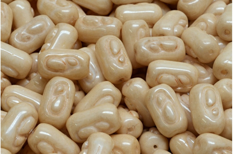 Oval Beads With Design Beads, White Luster Brown Full Coated (02010-14413), Glass, Czech Republic