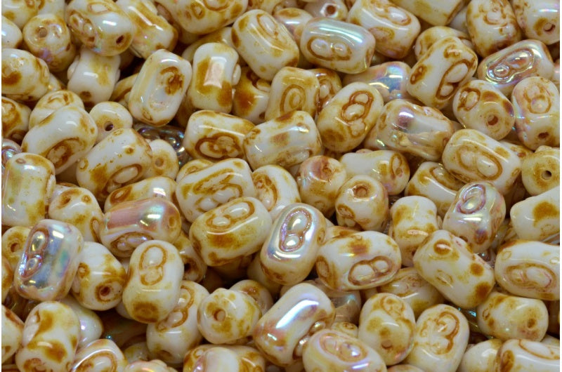 Oval Beads With Design Beads, White Travertin Ab (02010-86800-28701), Glass, Czech Republic