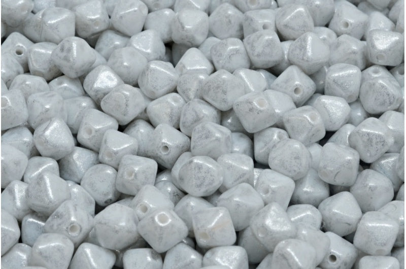 Bicone Beads, White Opal Silver Gray (02020-34301), Glass, Czech Republic