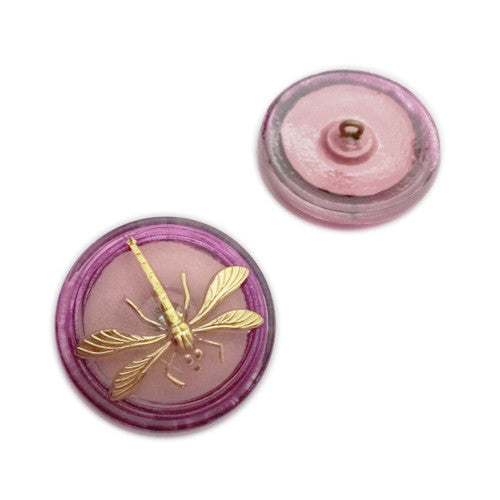 1 pcs Hand Painted Glass Buttons with ornament DRAGONFLY, size 18 (40.5 mm), Glass, Czech Republic