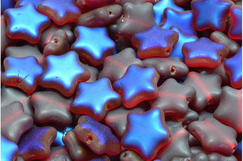 Flat Star Beads, Ruby Red Matte 29901 (90080-84100-29901), Glass, Czech Republic