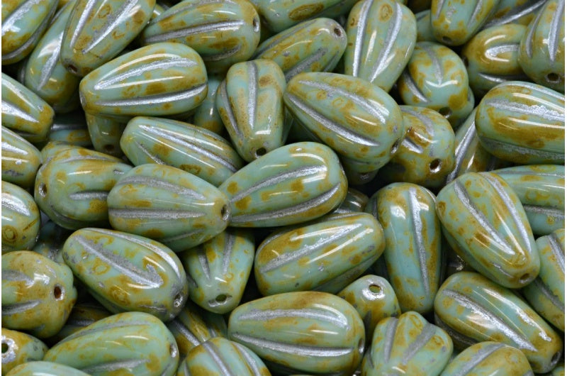 Drop Melon Beads, Copper Lined Travertin Silver Lined (54200-86800-54301), Glass, Czech Republic
