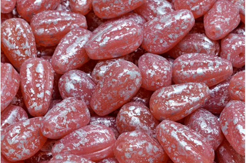 Drop Melon Beads, Opal Pink Silver Splash (71010-94400), Glass, Czech Republic