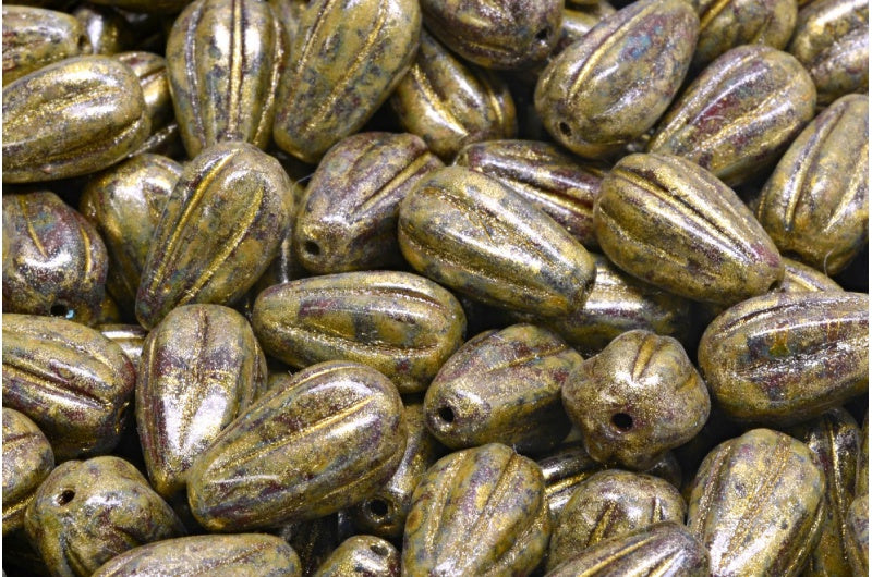 Drop Melon Beads, Opaque Red Light Yellow (93220-34302), Glass, Czech Republic