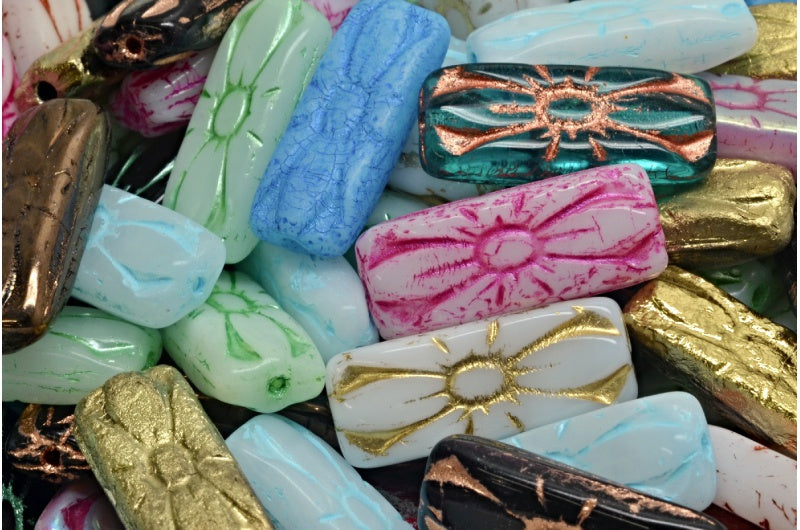 Flower Rectangle Beads, 1 Mixed Colors (00001-mix), Glass, Czech Republic