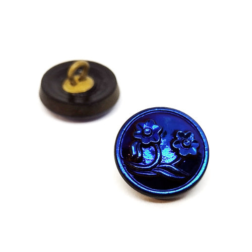 2 pcs Hand Painted Glass Buttons with ornament, size 6 (13.5 mm), Glass, Czech Republic