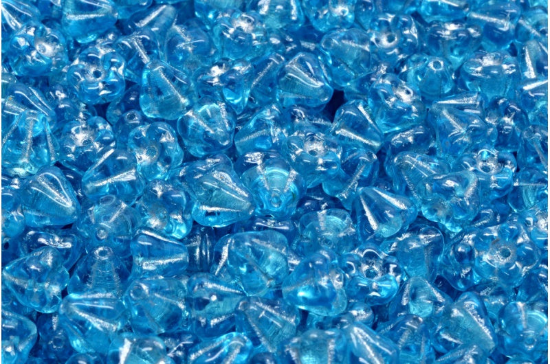 ベルフラワービーズ、透明アクアシルバーライン(60020-54301)、ガラス、チェコ共和国