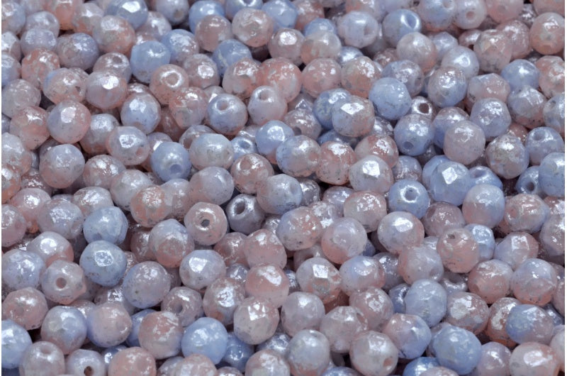 ファセットラウンドファイアポリッシュビーズ、オパールブルー72000シルバースプラッシュ(32010-72000-94400)、ガラス、チェコ共和国